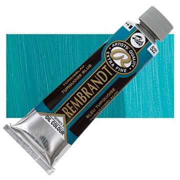 Open in modal - Rembrandt Artists' Oil Color - Turquoise Blue, 150 ml tube and swatch