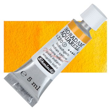 Open in modal - Schmincke Horadam Aquarell Watercolor - Indian Yellow, 5 ml tube and swatch