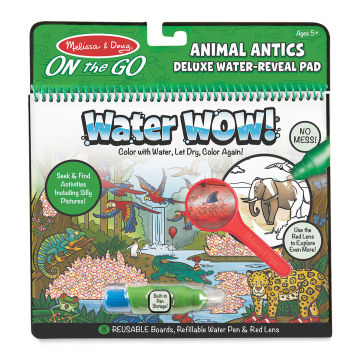 Melissa & Doug Water Wow! Activity Book - Front view of Animal Antics package showing pen in storage slot
