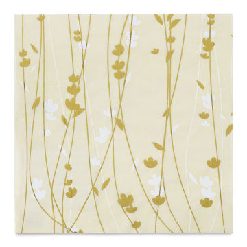 Thai Unryu Screenprinted Meadow Flowers Decorative Paper - Full Cream and Gold sheet
