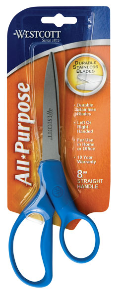 Westcott 8 All Purpose Preferred Stainless Steel Scissors, Blue (41218)