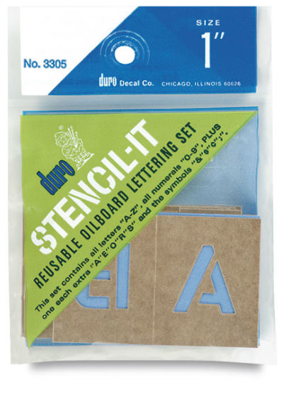 Oil Board Lettering Stencils - Front of package shown for 1" Stencils