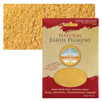 Open in modal - Natural Earth Paint Earth & Mineral Pigment - Gold Mica, 3 oz package and swatch