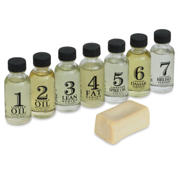 Chelsea Classical Studio Oil Painting Mediums Set - 7 bottles in row with Brush Cleaning Soap
