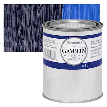 Open in modal - Gamblin Artist's Oil Color - Ultramarine Blue, 16 oz Can and swatch