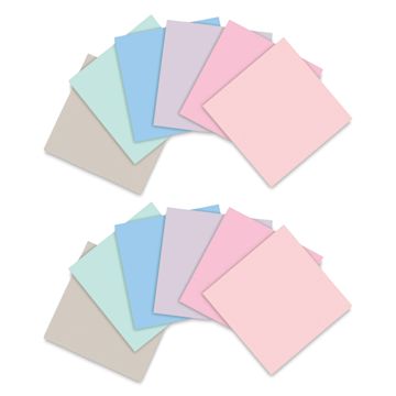Open in modal - Post-it Recycled Super Sticky Notes - Wanderlust Pastels Collection, 3" x 3", Pkg of 12, fanned out