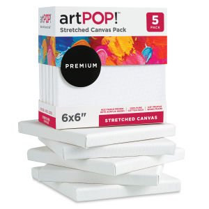 artPOP! Stretched Canvas Pack - 6" x 6", Pkg of 5 (In and out of packaging)