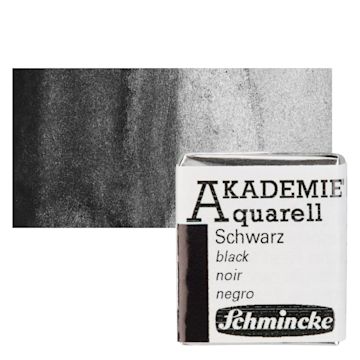 Open in modal - Schmincke Akademie Aquarell Watercolor Pan - Black, Half Pan and swatch