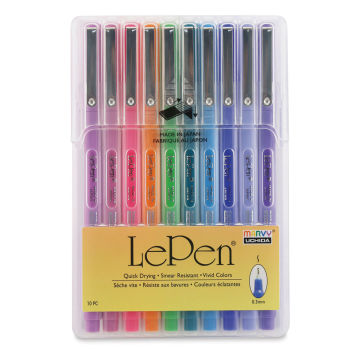 Marvy Uchida LePen Fine Line Marker Set - Bright Colors, Set of 10, front of the packaging