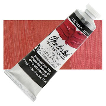 Open in modal - Grumbacher Pre-Tested Artists' Oil Color - Grumbacher Red (Naphthol), 1.25 oz tube and swatch