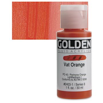 Open in modal - Golden Fluid Acrylic - Vat Orange, 1 oz bottle and swatch