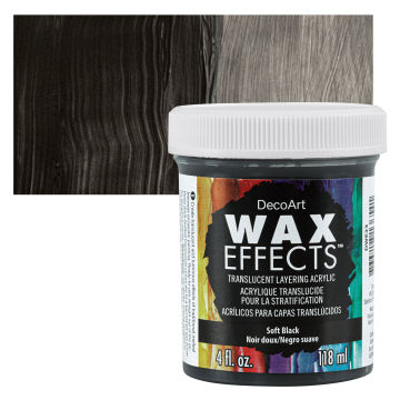 DecoArt Wax Effects Acrylic Paint - Soft Black, 4 oz Jar with swatch