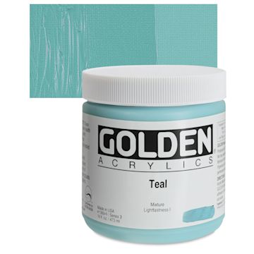 Open in modal - Golden Heavy Body Artist Acrylic - Teal, 16 oz Jar and swatch