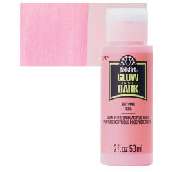 Plaid FolkArt Glow In The Dark Acrylic Paint - Pink, 2 oz, Bottle with Swatch