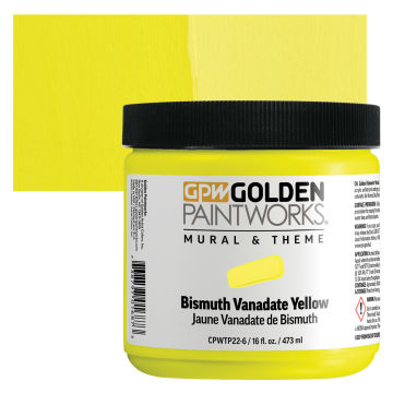 Golden Paintworks Mural and Theme Acrylic Paint - Bismuth Vanadate Yellow, 16 oz, Jar with swatch