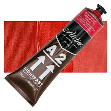 Open in modal - Chroma A2 Student Acrylic - Cadmium Red Medium Hue, 120 ml tube and swatch
