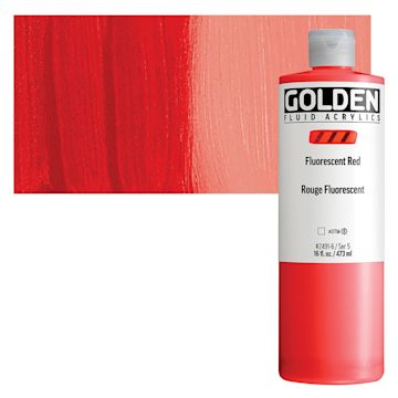 Open in modal - Golden Fluid Acrylic - Fluorescent Red, 16 oz Bottle and swatch