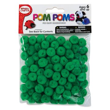Open in modal - Pepperell Craft Pom Poms - Pkg of 100, 1/2", Kelly Green front of packaging