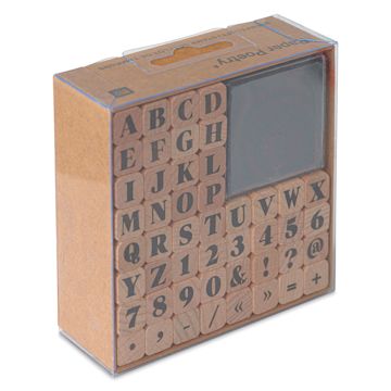 Open in modal - Rico Design Paper Poetry Stamp Set - Alphabet, Set of 48 - front of packaging, angled view
