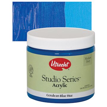 Open in modal - Utrecht Studio Series Acrylic Paint - Cerulean Blue Hue, Pint and swatch
