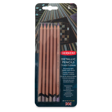 Derwent Professional Metallic Colored Pencils - Front view of Traditional Colors package, Set of 6 