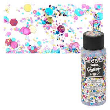 Open in modal - FolkArt Glitterific Pop Acrylic Paint - Birthday Party - Bottle and Swatch