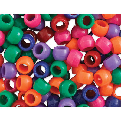 Essentials by Leisure Arts Pony Beads - Assorted Colors, Opaque, 6mm x 9mm, Package of 750 (Close-up of beads)
