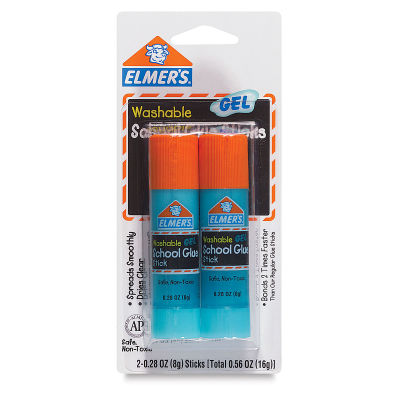 Elmer's Washable Gel School Glue Sticks - Front of blister package showing 2 Sticks
