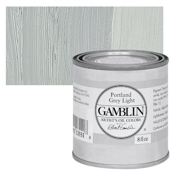 Open in modal - Gamblin Artist's Oil Color - Portland Gray Light, 8 oz Can and swatch