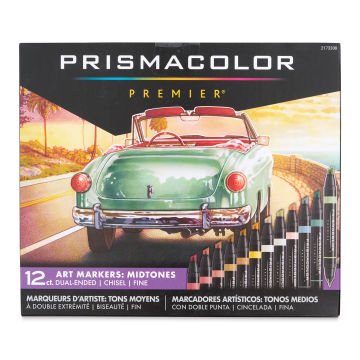Prismacolor Premier Dual-Ended Art Markers - Mid Tones, Set of 12 (front of package)