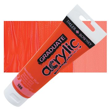 Open in modal - Daler-Rowney Graduate Acrylic Paint - Vermilion Hue, 120 ml tube and swatch
