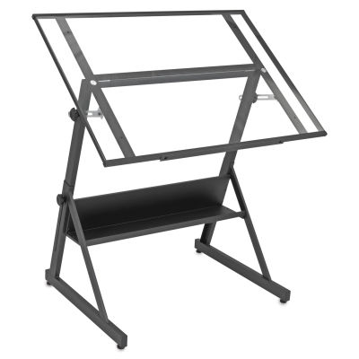 Studio Designs Solano Drafting Table - Charcoal Frame/Clear Glass, with top raised