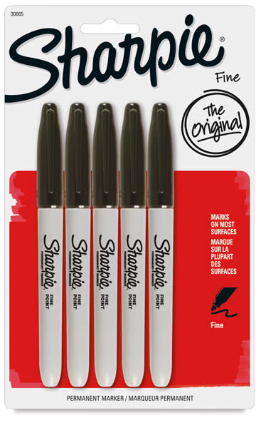 Sharpie Fine Point Permanent Markers - Black, Pack of 5