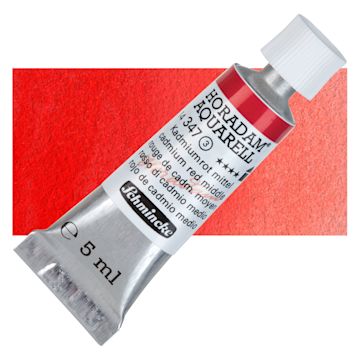 Open in modal - Schmincke Horadam Aquarell Artist Watercolor - Cadmium Red Medium, 5 ml tube and swatch