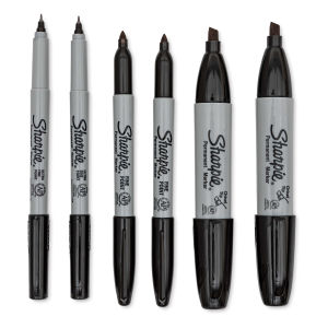 Sharpie Permanent Markers Variety Pack - Black, Set of 6 (out of package with caps removed)