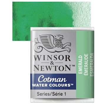 Open in modal - Winsor & Newton Cotman Watercolor Half Pan - Emerald and swatch