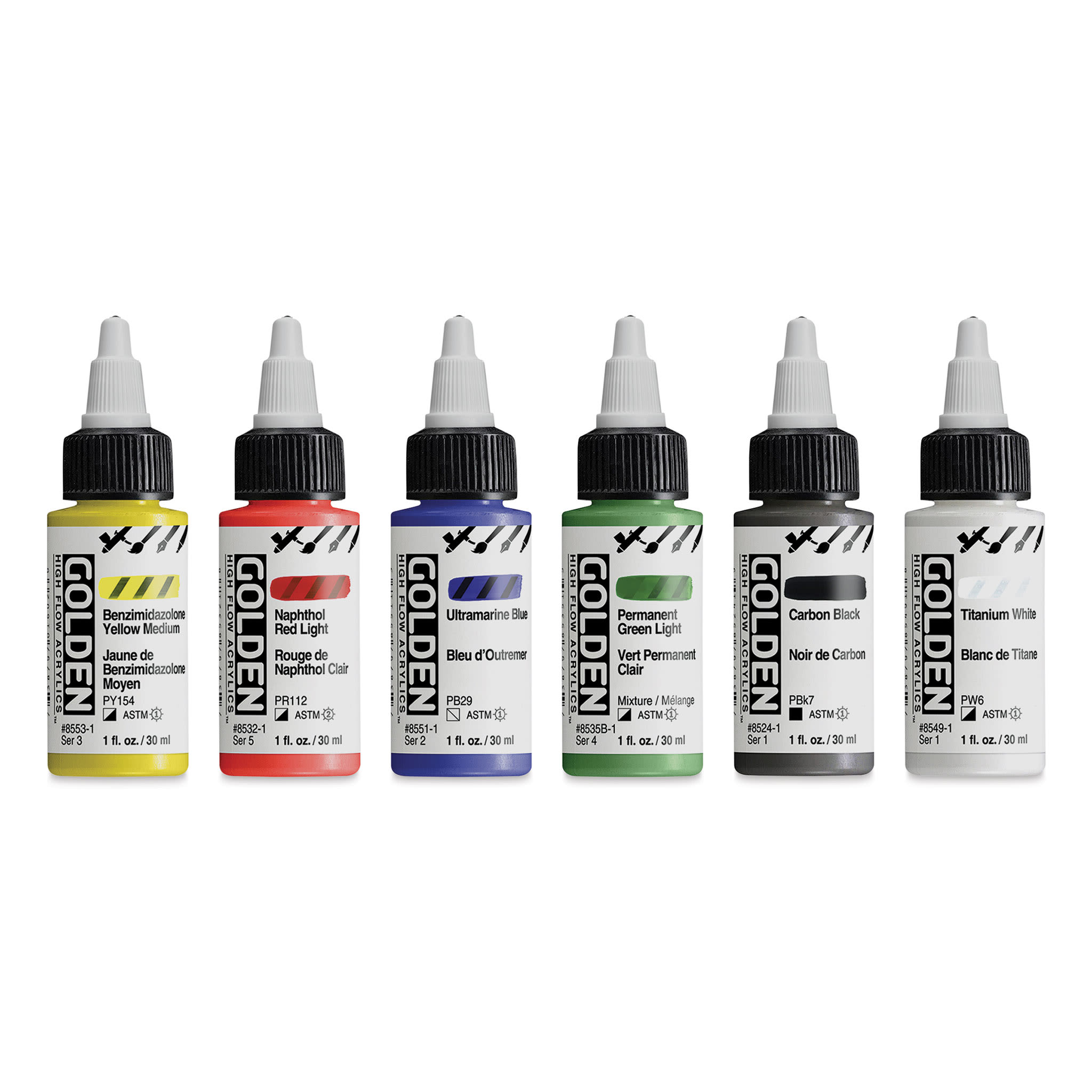 Golden High Flow Acrylics - Intro Colors, 30 ml Bottles, Set of 6 (out of packaging)