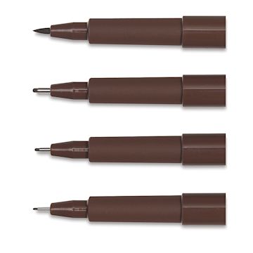 Open in modal - Faber-Castell Pitt Artist Pen Set - Sepia Wallet Set, Set of 4, Assorted Nibs (close-up of nibs)