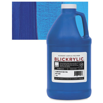 Blickrylic Student Acrylics - Fluorescent Blue, Half Gallon bottle and swatch
