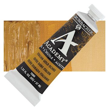 Open in modal - Grumbacher Academy Oil Color - Italian Gold Ochre, 37 ml tube and swatch