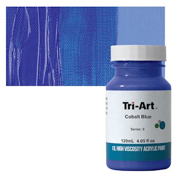 Open in modal - Tri-Art High Viscosity Artist Acrylic - Cobalt Blue, 120 ml jar and swatch