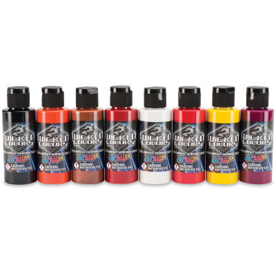Createx Wicked Colors Airbrush Paint Sets - Component bottles of 8 pc Kent Lind Warm Colors set