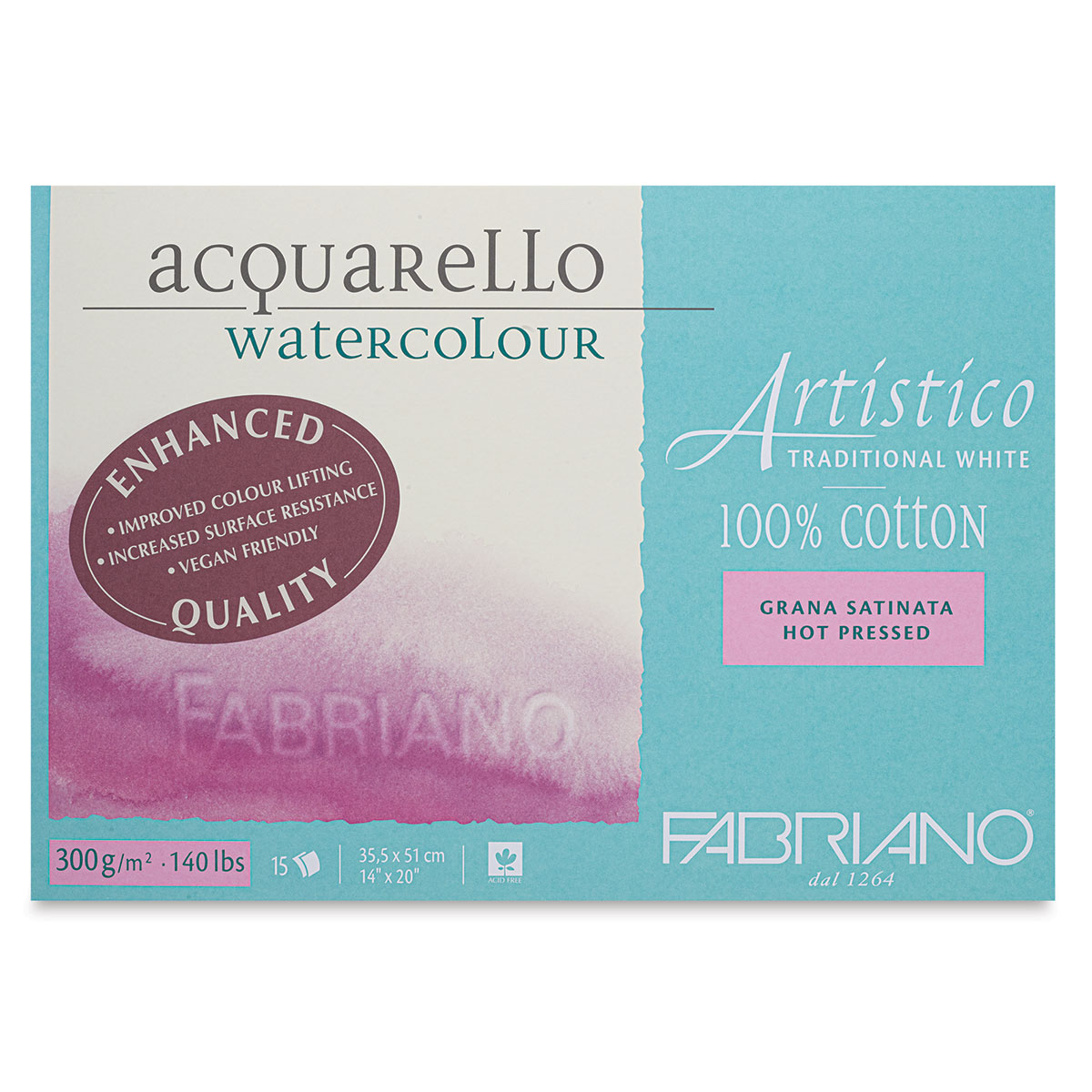 Fabriano Artistico Enhanced Watercolor Block - Traditional White, Hot Press, 5 x 7