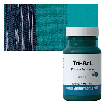 Open in modal - Tri-Art High Viscosity Artist Acrylic - Phthalo Turquoise, 120 ml jar and swatch