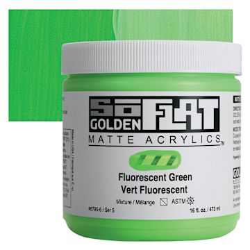 Open in modal - Golden SoFlat Matte Acrylic Paint - Fluorescent Green, 473 ml, Jar and swatch