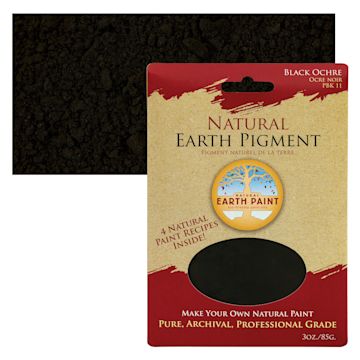 Open in modal - Natural Earth Paint Earth & Mineral Pigment - Black Ochre, 3 oz package and swatch