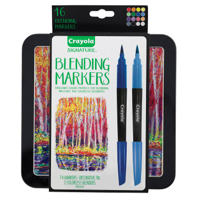 Crayola Signature Blending Marker Set - Front of package showing Storage Tin and Label
