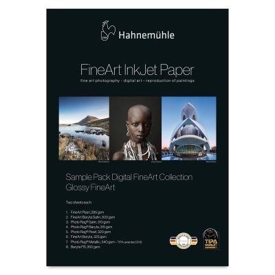 Hahnemühle Glossy FineArt Inkjet Paper Sample Pack - 13" x 19", Pkg of 16 (Front of package)