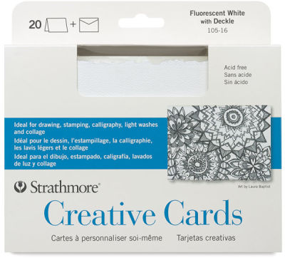 Strathmore Creative Cards and Envelopes - Fluorescent White/White Deckle, Greeting, Box of 20 (front of package)