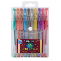 Sargent Art Gel Pens - Front of package of 10 pc Glitter Gel set showing reclosable pouch
